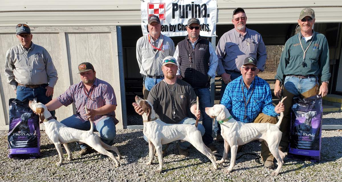 Open All-Age Winners. Front, from left: Korry Rinehart with Lester's Stemwinder, Stegan Smith with Miller's Justifiable, and Gary Lester with Bonner's Hot Rize. Behind: Don Wiggins, Jim Lawless, judge; Randy Anderson, Keith St. John, judge, & Jon Lam